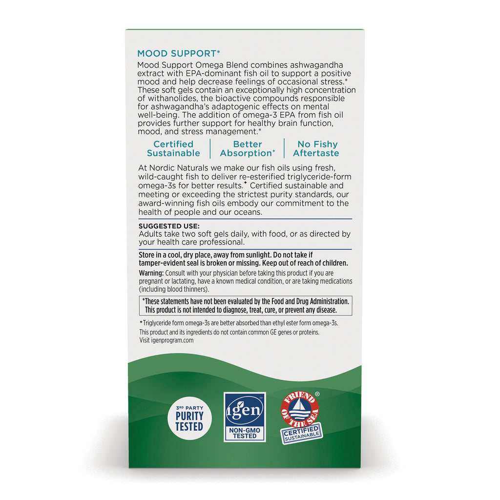 NRN138 | back of supplement box showing Mood Support description, suggested use, warnings and certification logos - Thumbnail