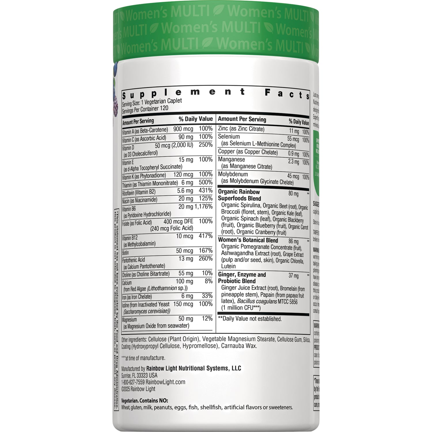 RBL169 | Back label showing Supplement Facts and ingredient list for Women's Multi multivitamin bottle