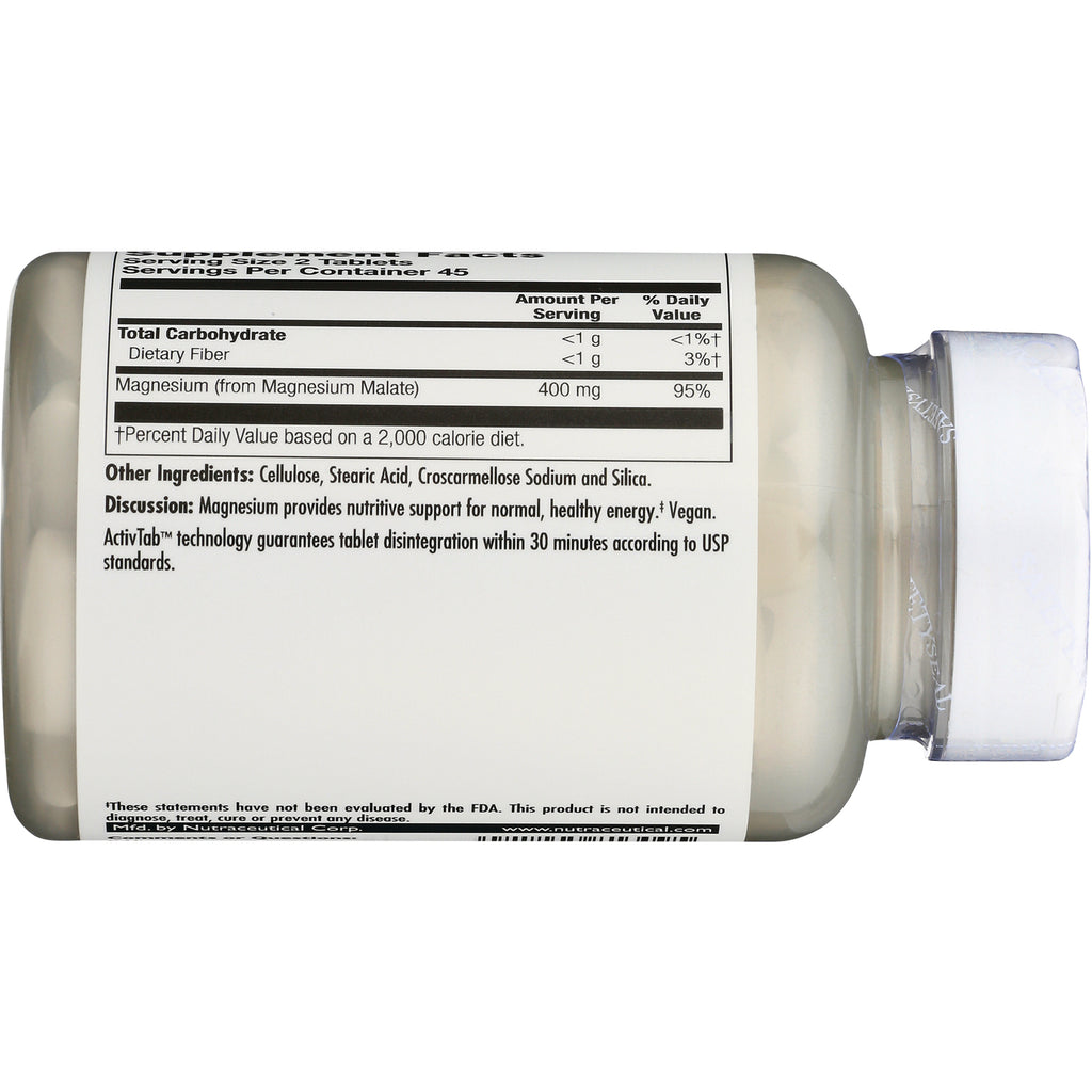 KL469 | back of magnesium supplement bottle showing nutrition facts table listing Magnesium 400 mg and ingredients - Thumbnail