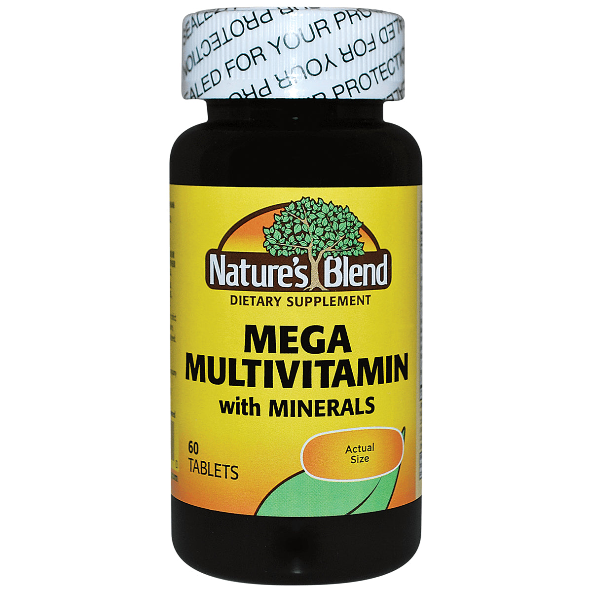 NAB089 | Nature's Blend Mega Multivitamin with minerals bottle, yellow label, 60 tablets