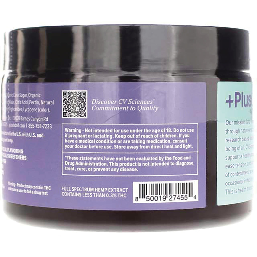 CV043 | back label of purple supplement jar showing warnings, QR code and barcode - Thumbnail