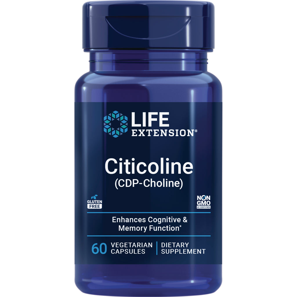 LE580 | Life Extension Citicoline (CDP-Choline) dietary supplement bottle, 60 vegetarian capsules - Thumbnail