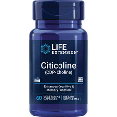 LE580 | Life Extension Citicoline (CDP-Choline) dietary supplement bottle, 60 vegetarian capsules