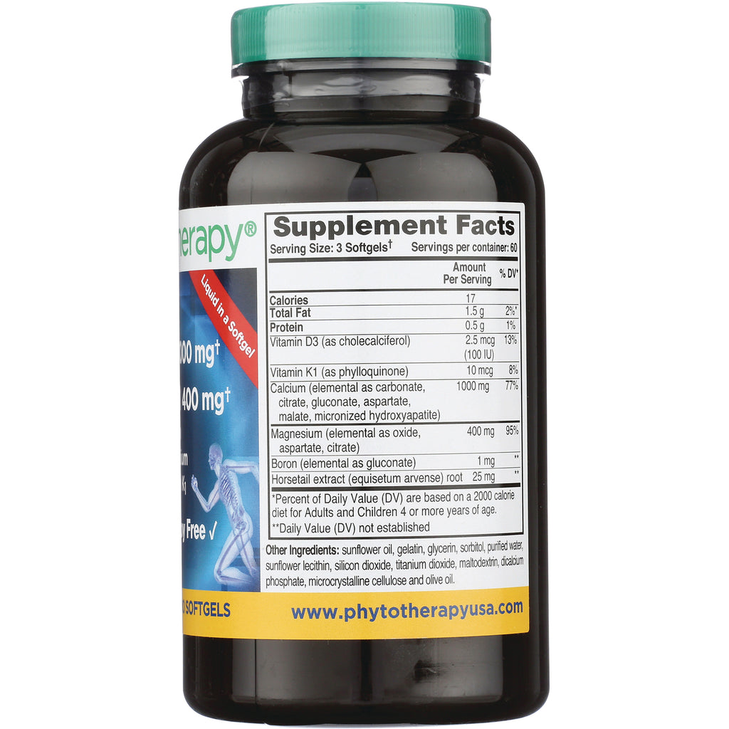 PHY003 | Back of brown supplement bottle showing Supplement Facts panel and ingredients list with green cap - Thumbnail