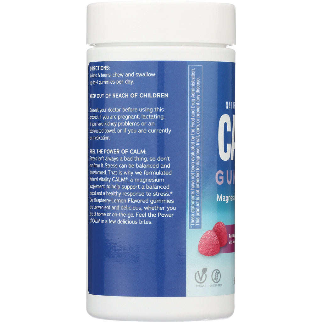 NVT063 | back label and product infographic showing directions, warnings, supplement description and raspberry gummy image - Thumbnail