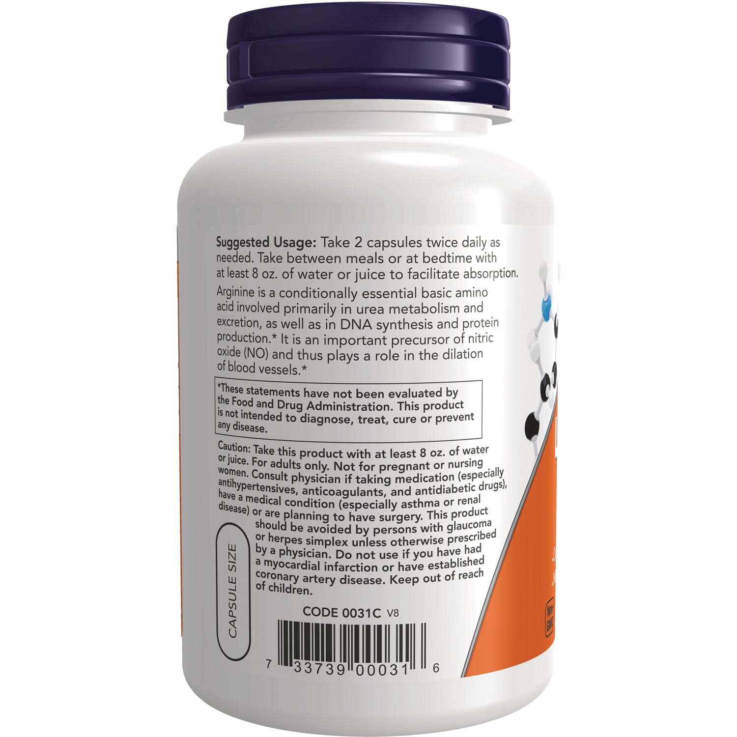 NWF322 | back label of white supplement bottle showing Suggested Usage, caution text and barcode