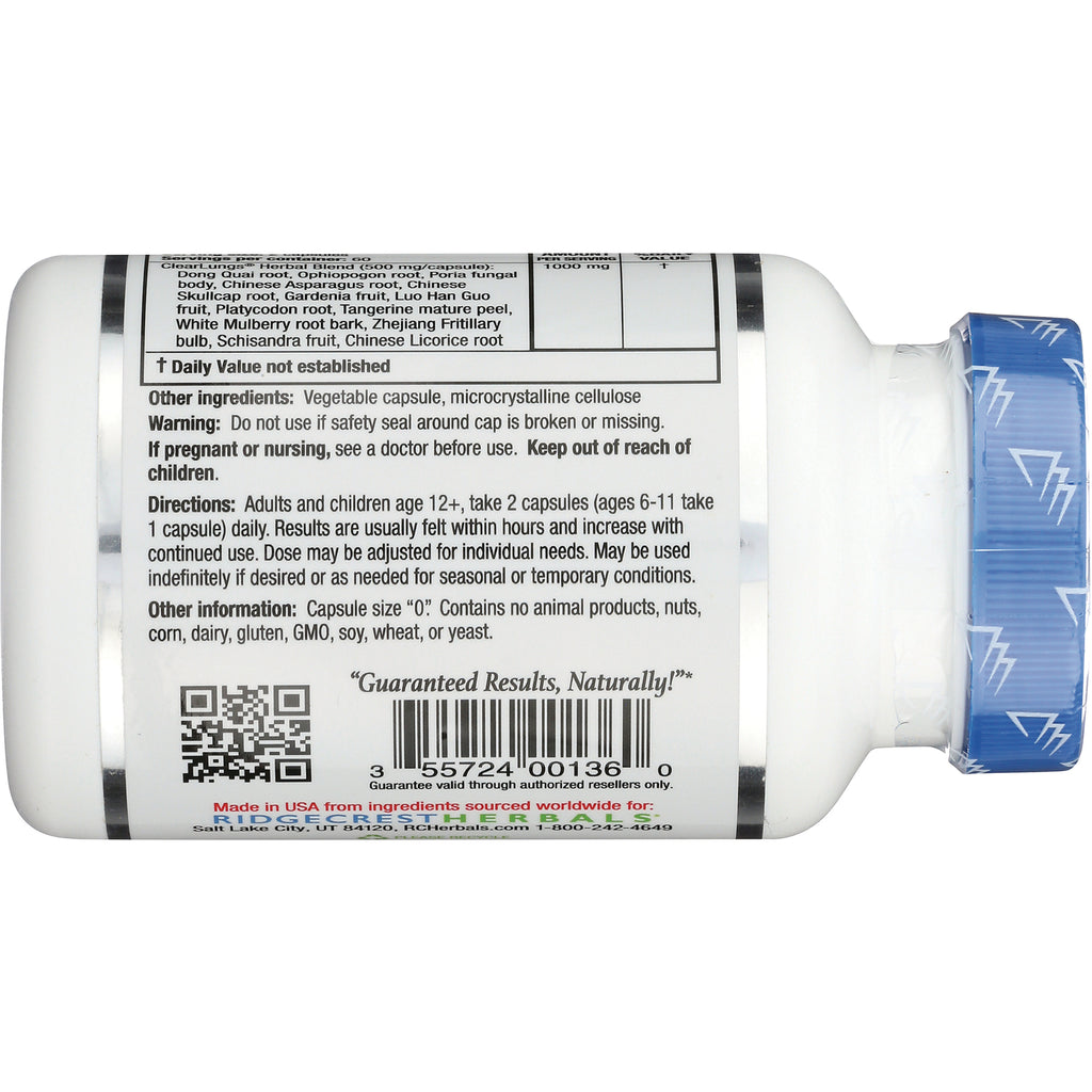 PH043 | Back of white supplement bottle showing ingredients, directions, barcode, QR code, and blue safety-sealed cap - Thumbnail