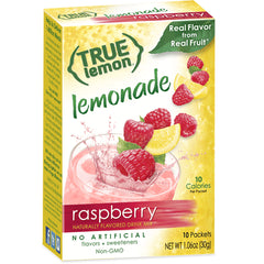 TCT006 | True Lemon lemonade raspberry drink mix box, 10 packets, real flavor from real fruit, 10 calories per packet