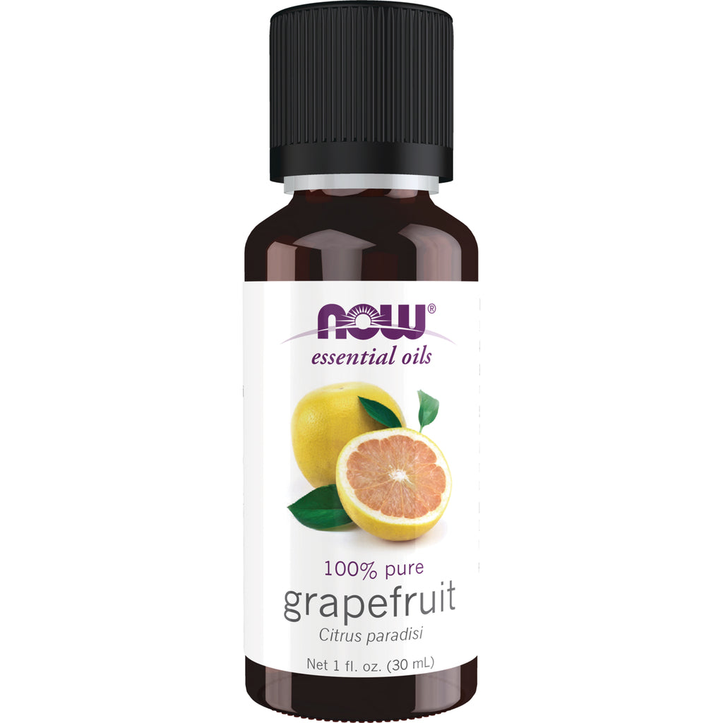 NWF314 | NOW 100% pure grapefruit essential oil in 1 fl oz amber bottle with label showing halved grapefruit - Thumbnail