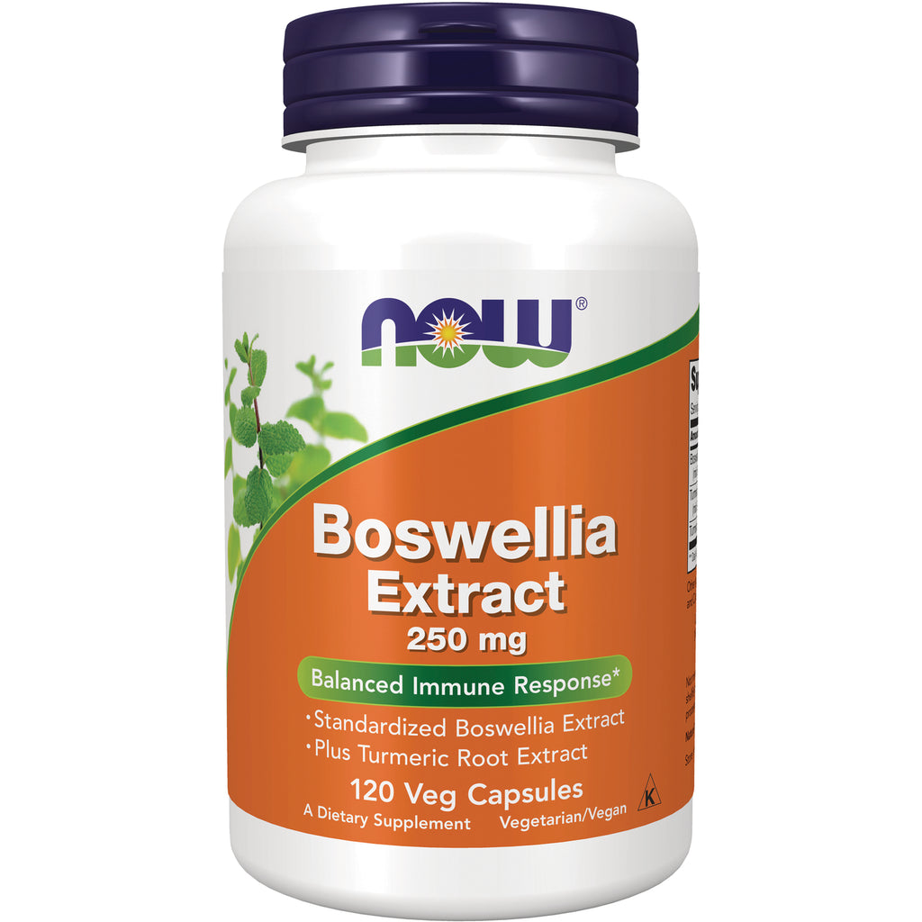 NWF1235 | NOW Boswellia Extract 250 mg white bottle with orange label, 120 Veg Capsules - Thumbnail