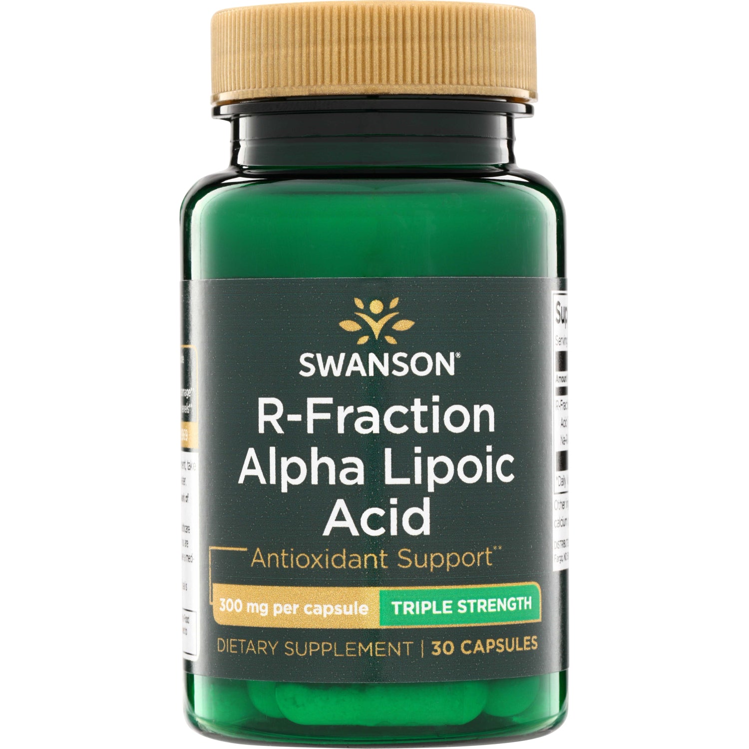 SWU319 | Swanson R-Fraction Alpha Lipoic Acid supplement bottle, 300 mg per capsule, triple strength, 30 capsules