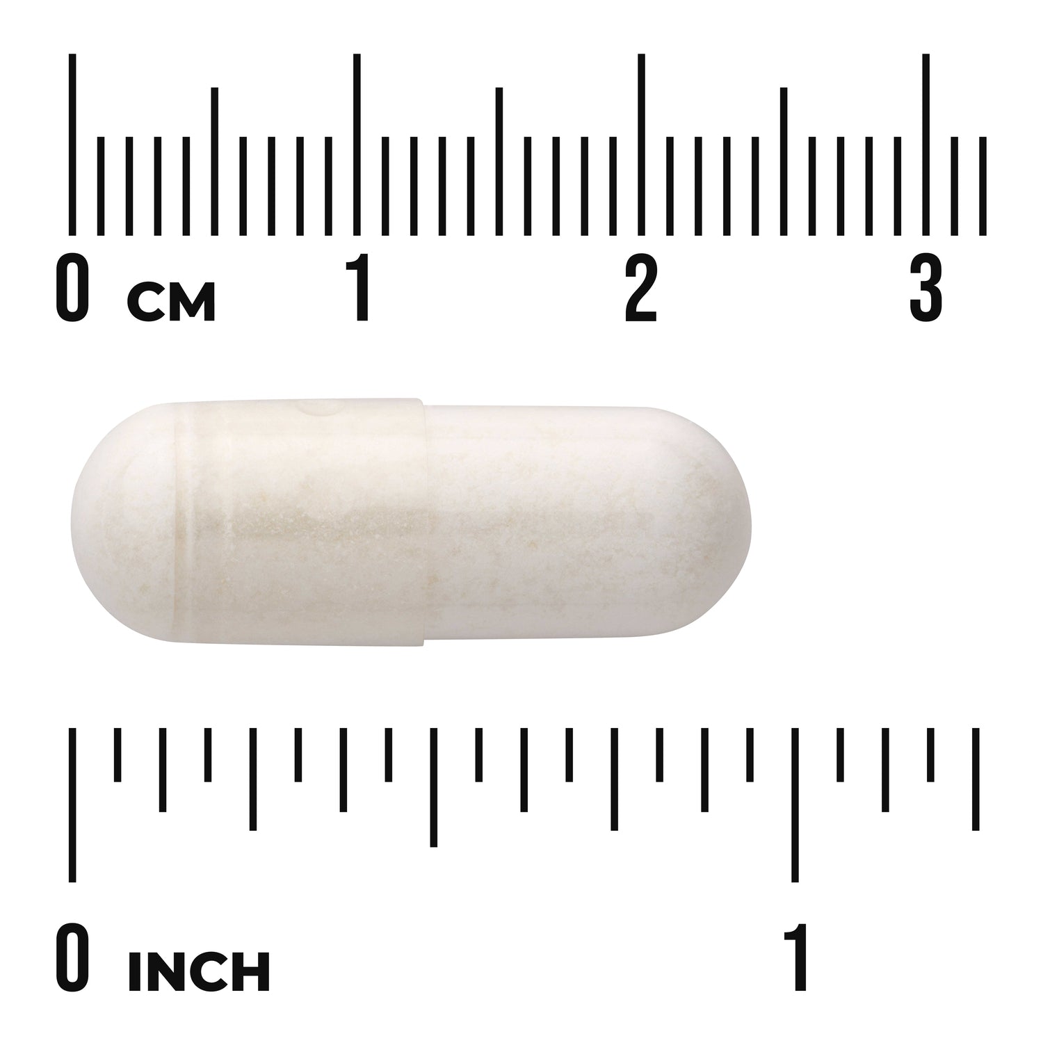 SW1159 | White capsule with centimeter and inch ruler for size