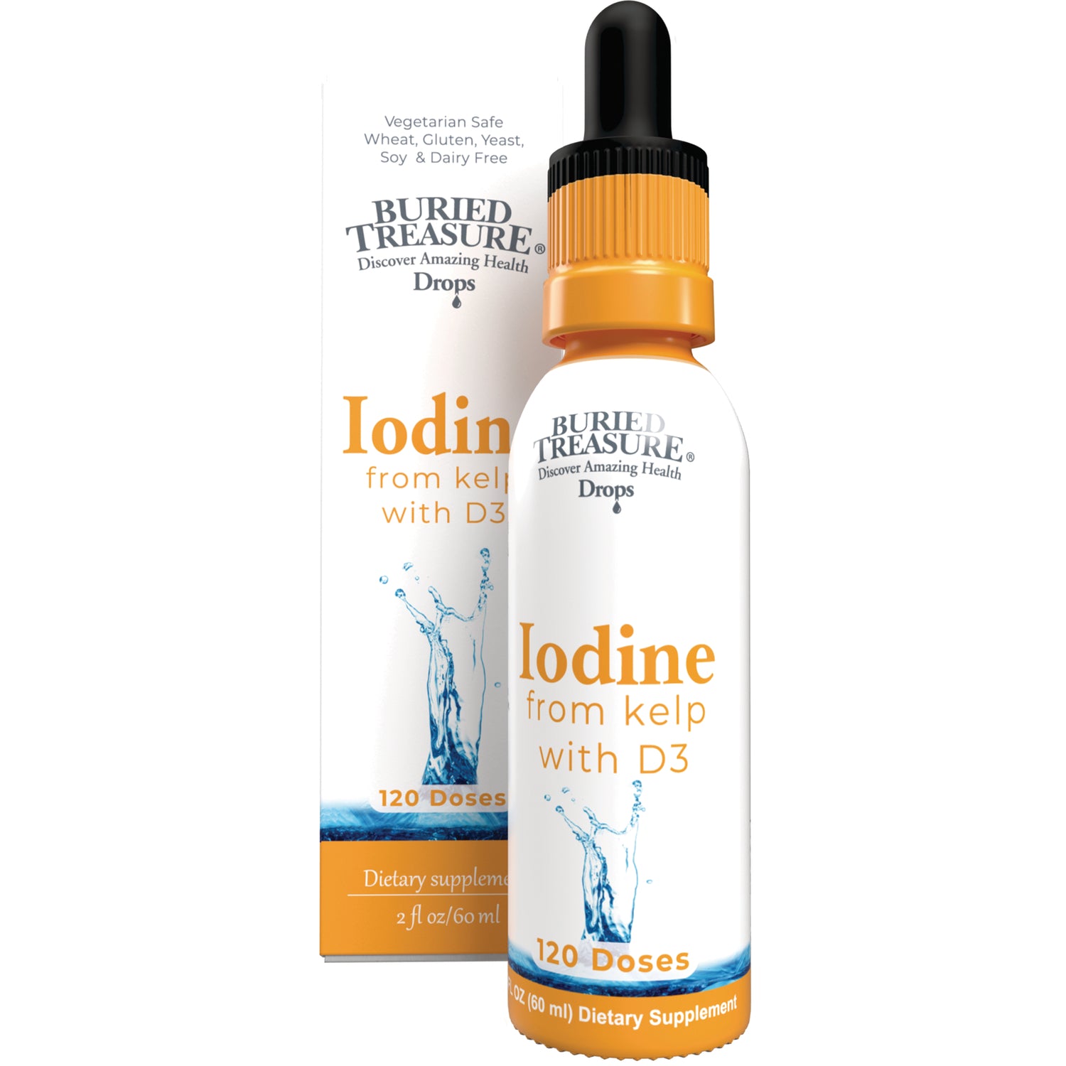 BTR051 | Buried Treasure Iodine from kelp with D3 dropper bottle and box labeled 120 Doses