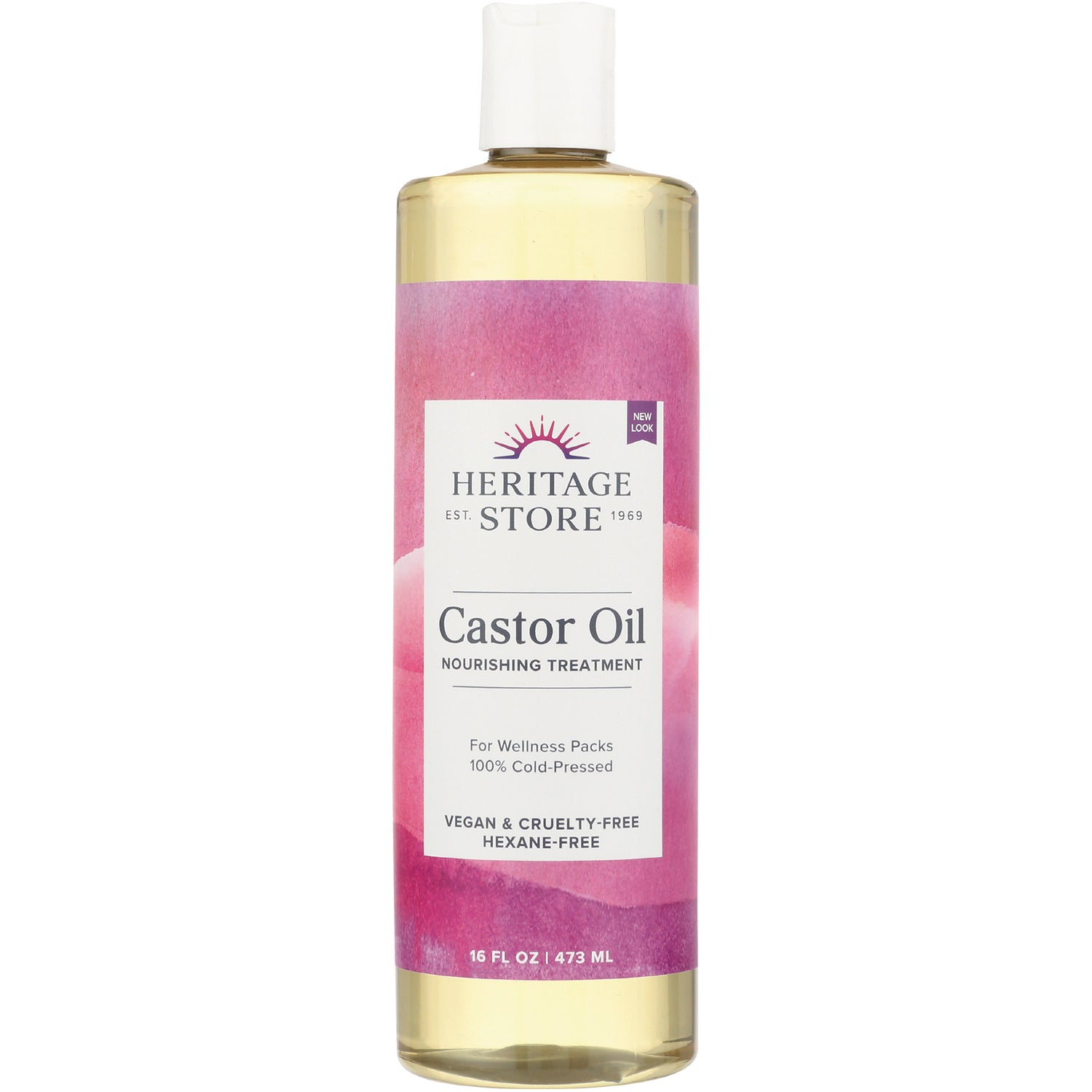 HTG007 | Heritage Store Castor Oil nourishing treatment bottle with pink label, 16 fl oz