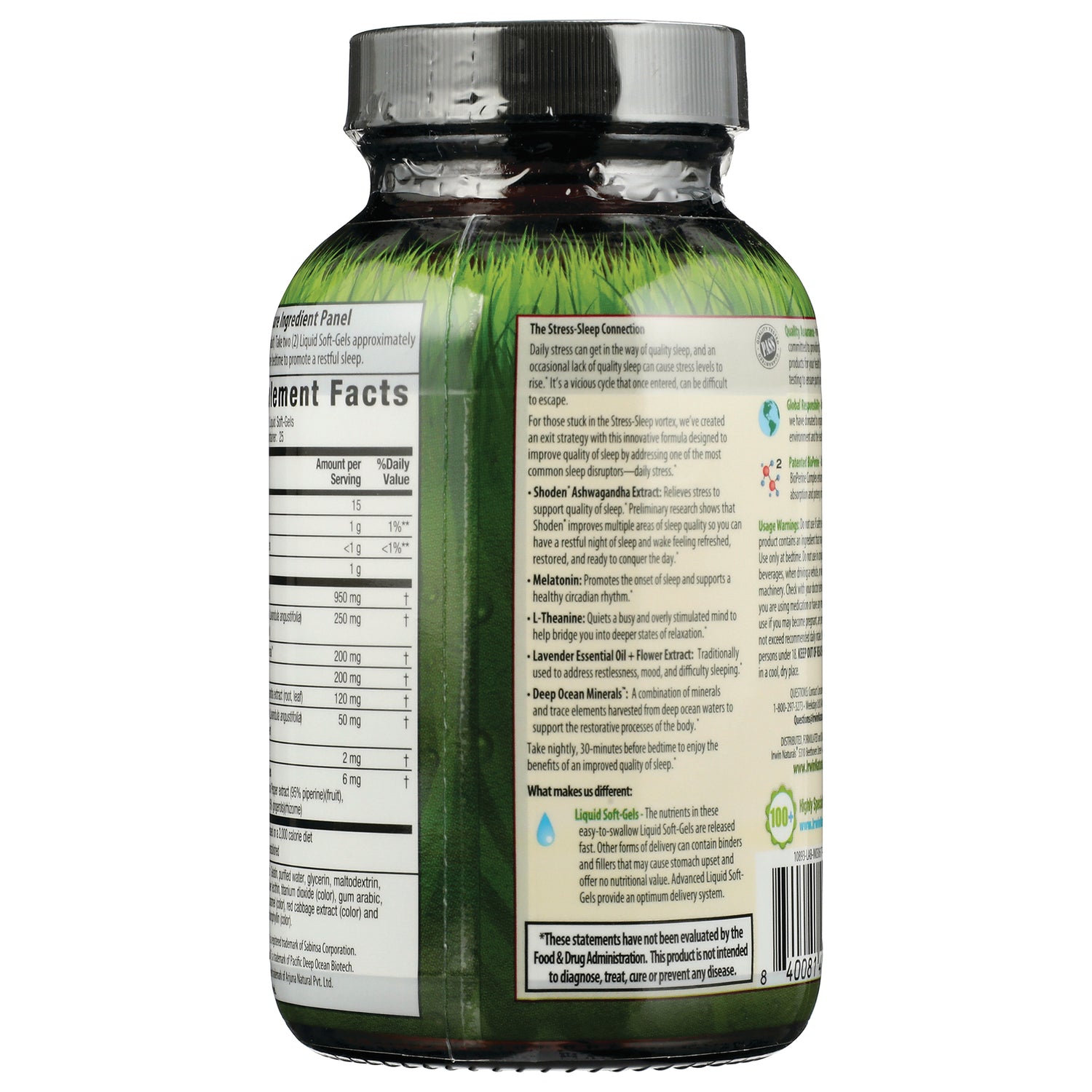 IR260 | Back of green supplement bottle showing Supplement Facts panel, ingredients and usage information