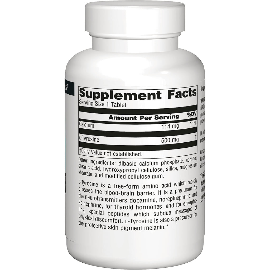 SN429 | Supplement Facts panel with serving size 1 tablet, calcium 114 mg and L-Tyrosine 500 mg - Thumbnail