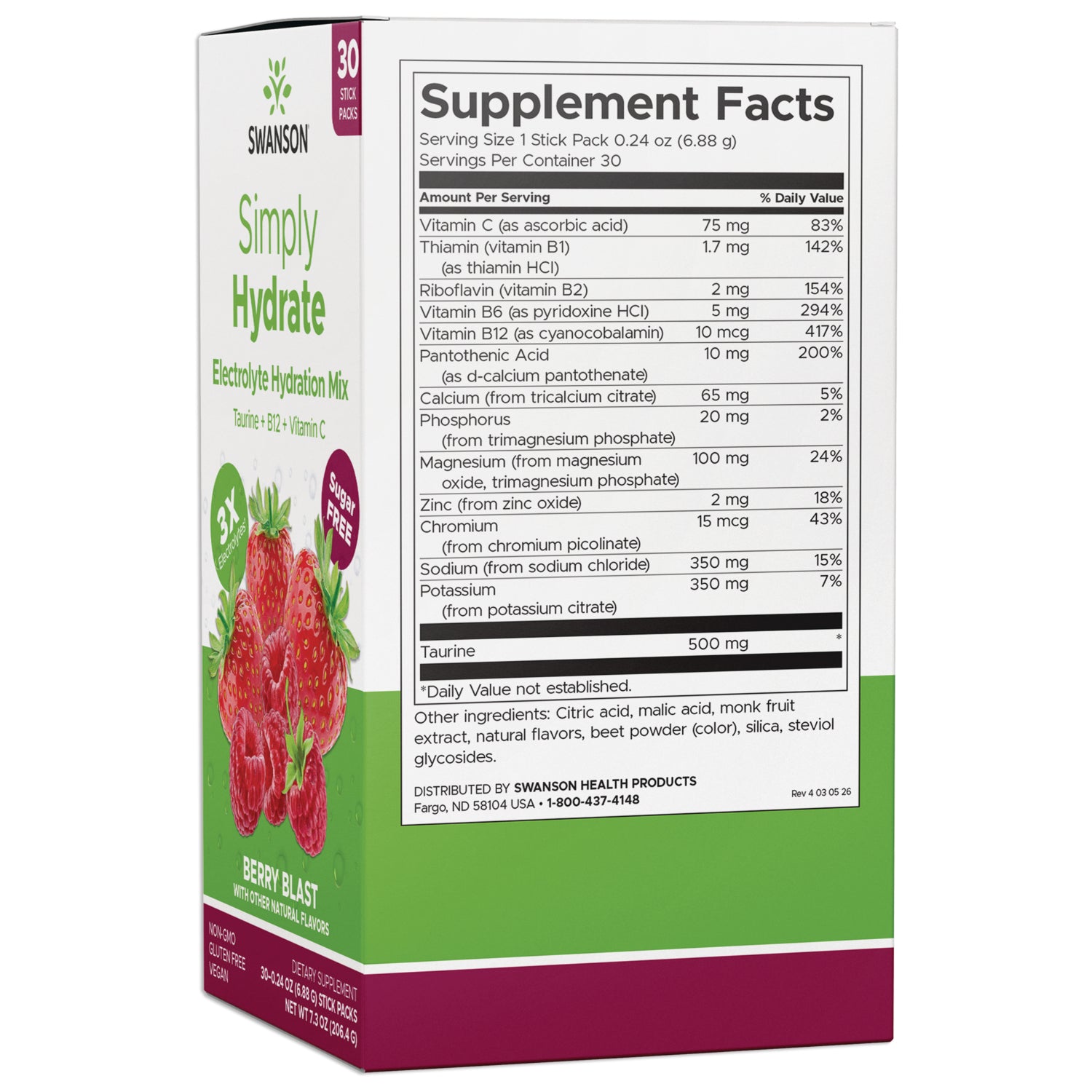 SW1898 |Back label with supplement facts and serving information