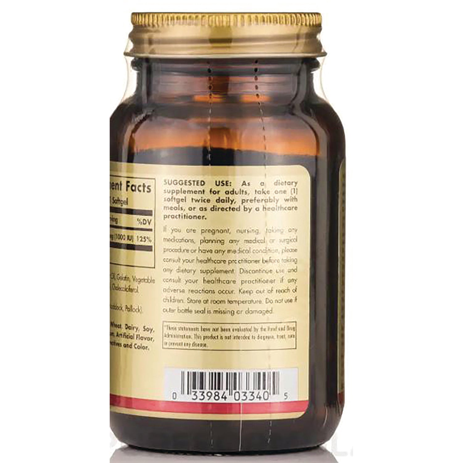 SLG244 | amber supplement bottle back label showing Suggested Use, warnings, ingredient panel and barcode