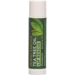 DST054 | Desert Essence TEA TREE OIL LIP RESCUE lip balm tube with green label and white cap