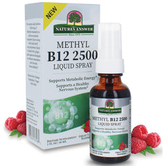 NAT417 | Nature's Answer Methyl B12 2500 liquid spray bottle and box with raspberries