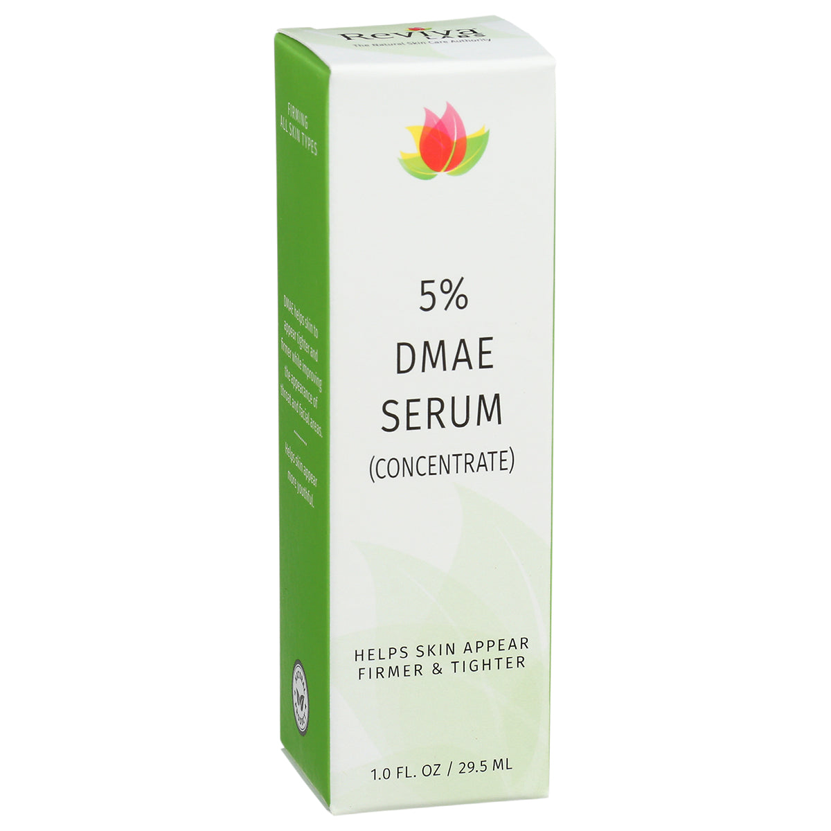 5% DMAE SERUM (CONCENTRATE) box, white and green front panel showing 1.0 fl oz
