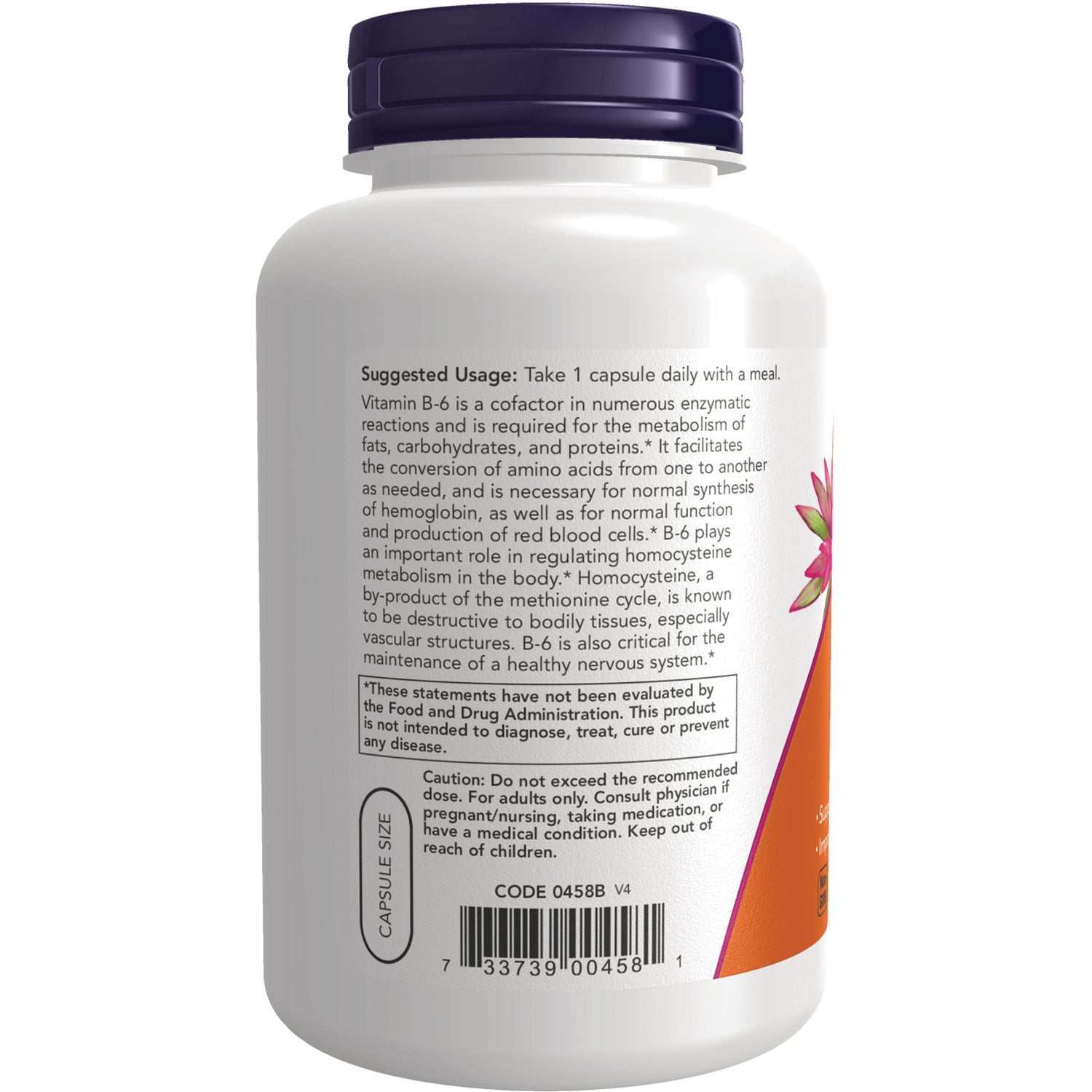 NWF1439 | back label of white supplement bottle showing suggested usage, warnings, and barcode