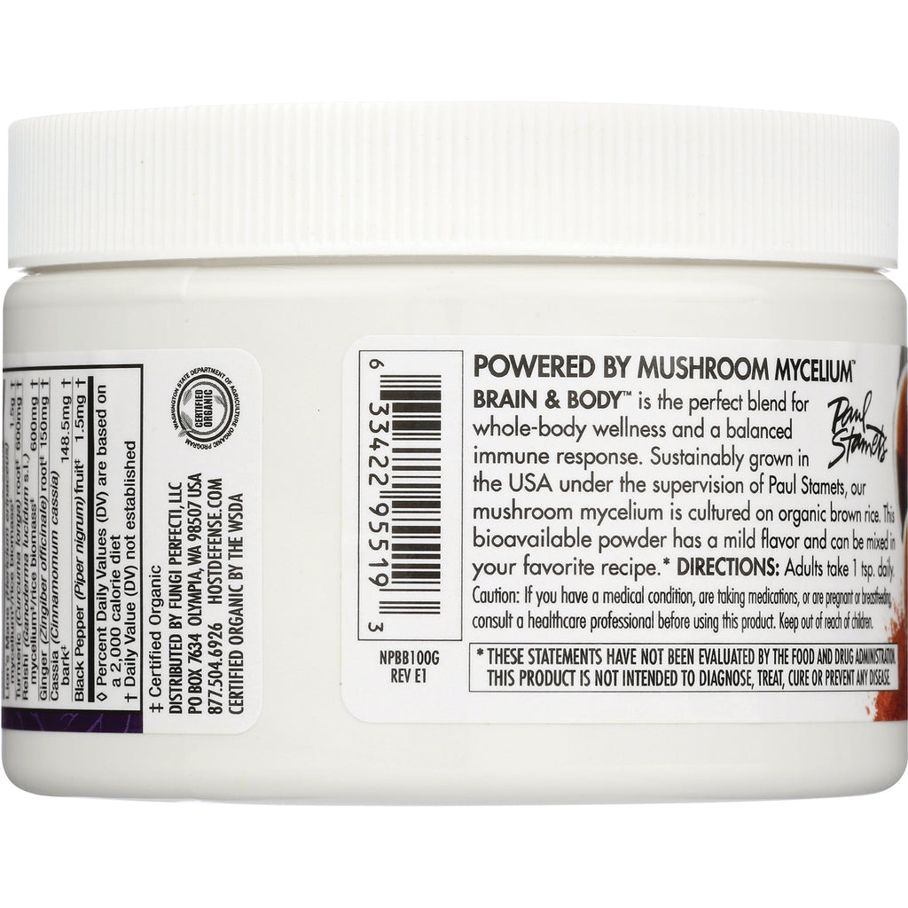 FUN034 | Back label of white jar showing barcode and text POWERED BY MUSHROOM MYCELIUM and directions - Thumbnail