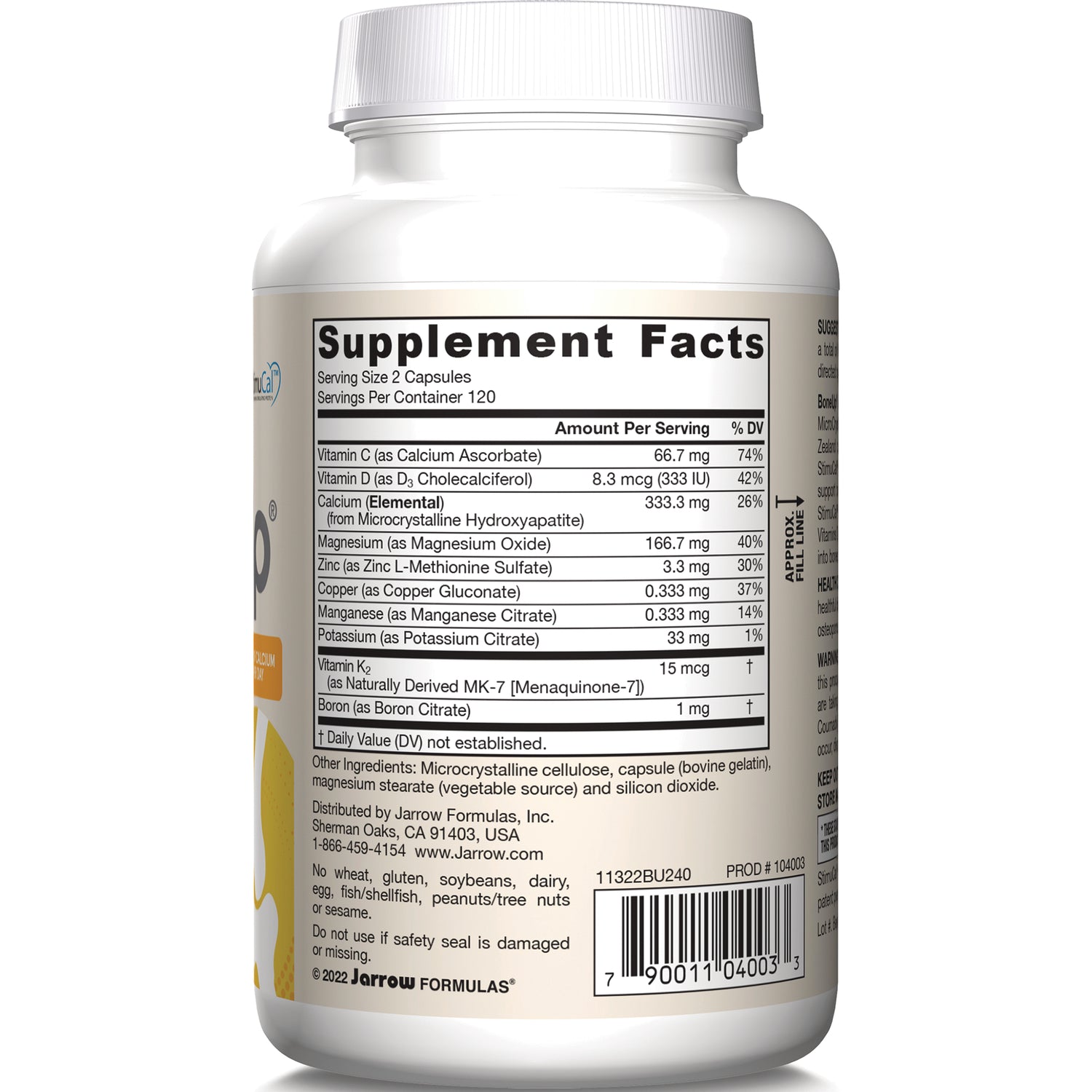JR043 | Back of supplement bottle showing Supplement Facts panel, ingredient and distributor information