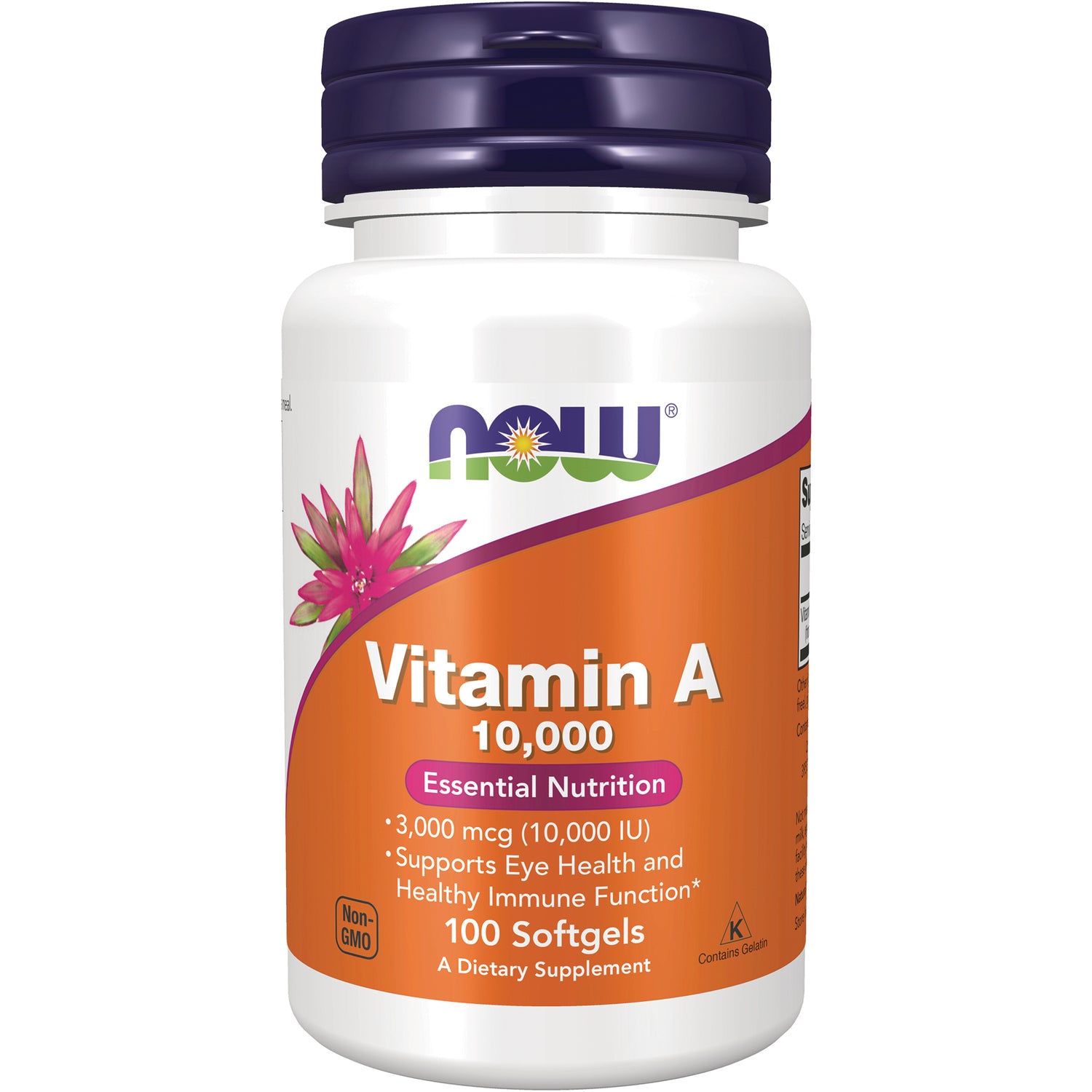 NWF1437 | NOW Vitamin A 10,000 softgels bottle, 100 count orange label
