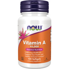 NWF1437 | NOW Vitamin A 10,000 softgels bottle, 100 count orange label