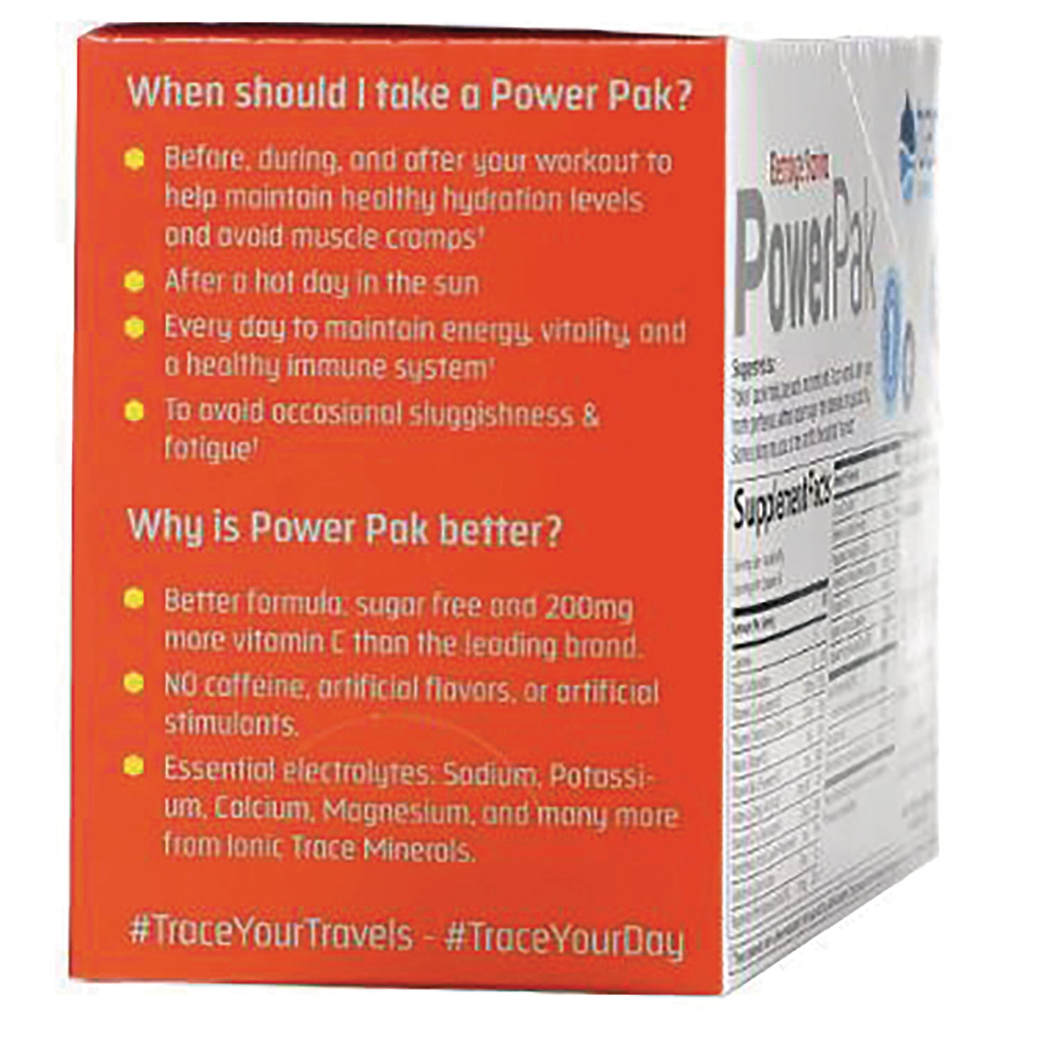 TM120 | Power Pak back panel with usage tips, benefits, and Supplement Facts label