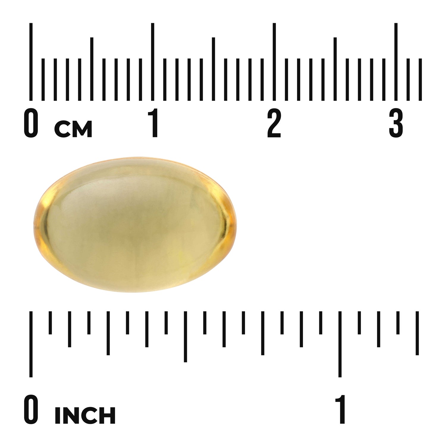 SWU107 | Oval softgel with size shown against CM and INCH rulers