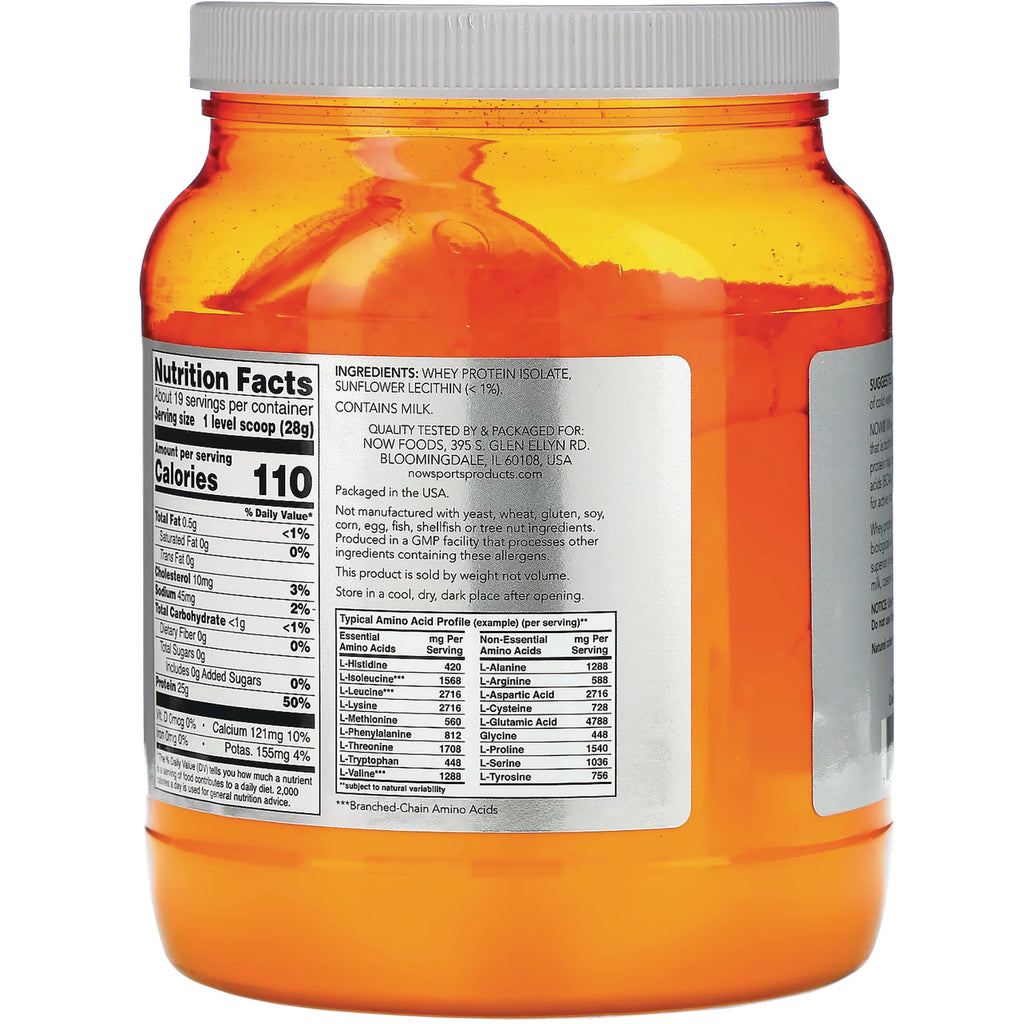 NWF916 | Back of orange supplement jar showing Nutrition Facts panel, ingredients and amino acid table - Thumbnail