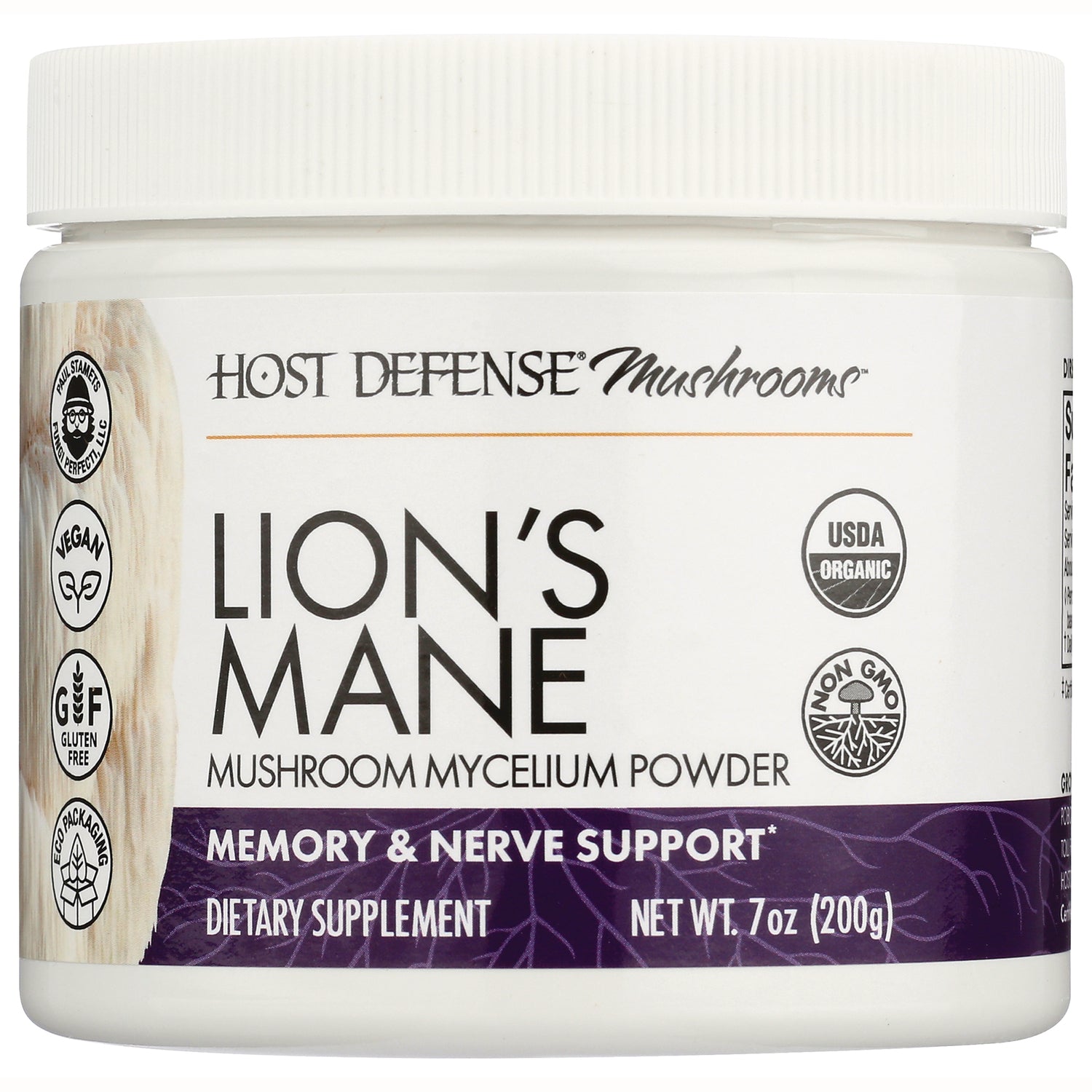FUN045 | LION'S MANE mushroom mycelium powder jar, memory & nerve support, USDA Organic, net wt 7 oz