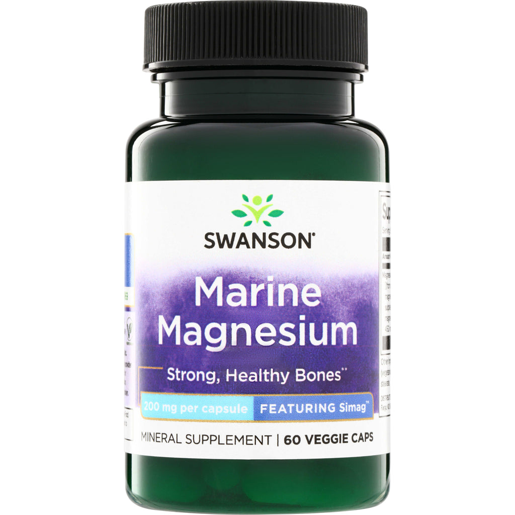 SWU941 | Swanson Marine Magnesium bottle, 200 mg per capsule, Strong, Healthy Bones, 60 veggie caps - Thumbnail