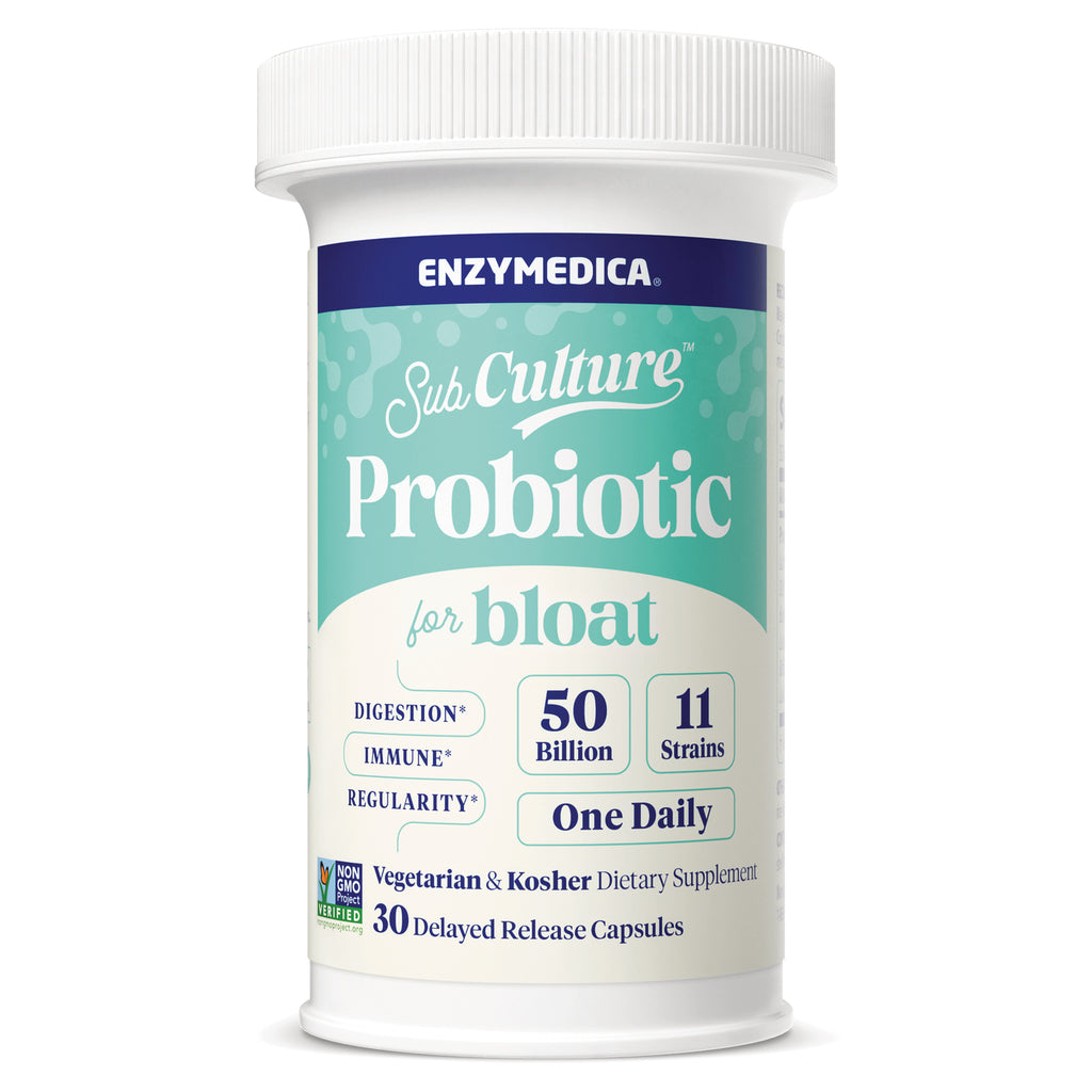 EMD103 | Enzymedica SubCulture Probiotic for bloat bottle front label showing 50 Billion, 11 Strains, One Daily, 30 capsules - Thumbnail