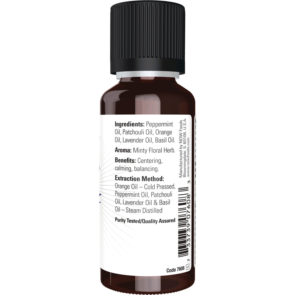 NWF1229 | Back label of amber essential oil bottle showing ingredients, extraction method, and barcode - Thumbnail