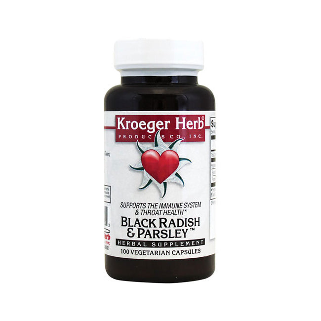 KRG005 | Kroeger Herb Black Radish & Parsley herbal supplement bottle, 100 vegetarian capsules, front label visible