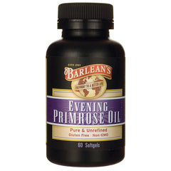 BAR018 | Barlean's Evening Primrose Oil black bottle with purple label, 60 softgels, Pure & Unrefined, Gluten Free Non-GMO