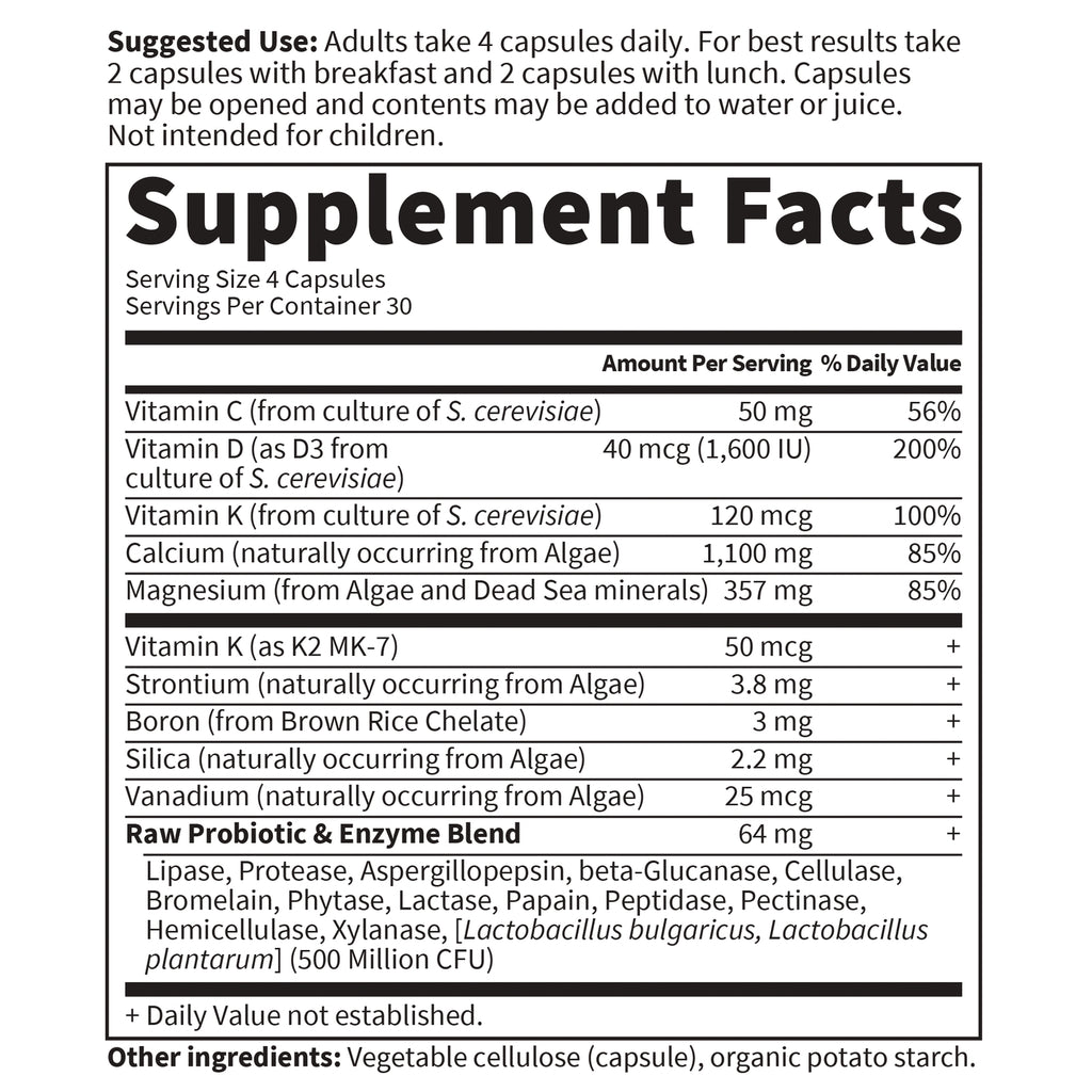 GLF064 | Supplement Facts panel listing vitamins, minerals, serving size 4 capsules and probiotic and enzyme blend - Thumbnail