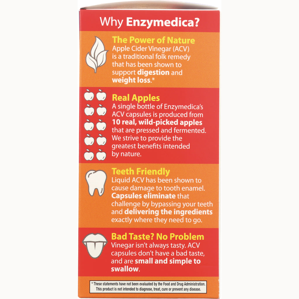 EMD077 | product infographic listing benefits of Enzymedica ACV capsules: made from real apples, teeth friendly, no bad taste, easy to swallow - Thumbnail