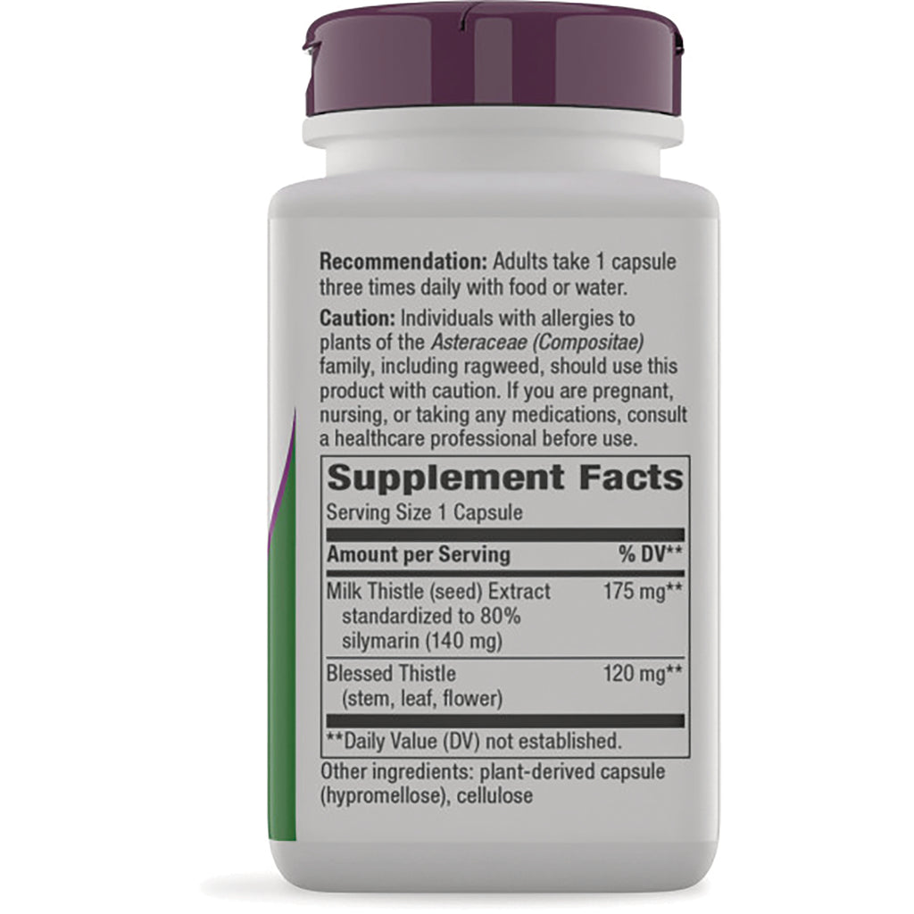 NW529 | Back label showing Supplement Facts panel, serving size 1 capsule, milk thistle and blessed thistle ingredients - Thumbnail