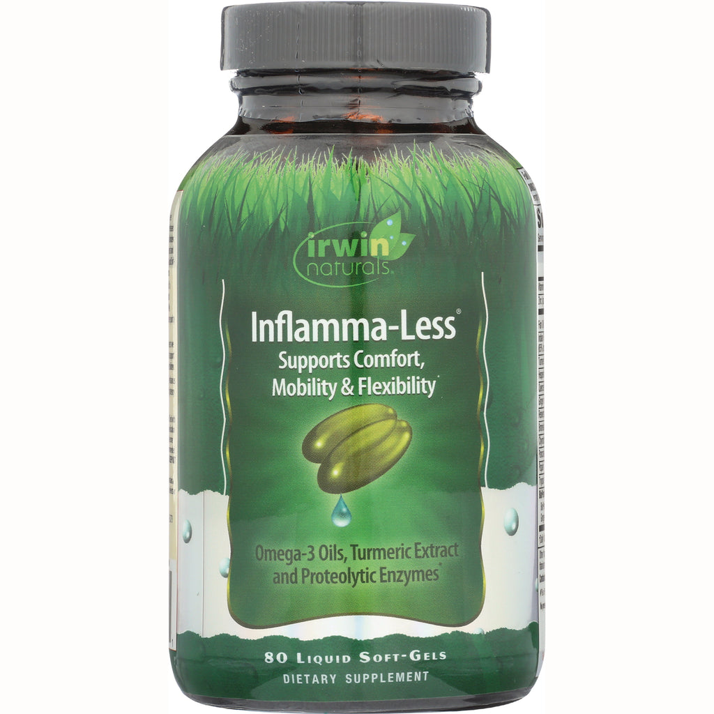 IR076 | Irwin Naturals Inflamma-Less supplement bottle showing green label and 80 liquid soft-gels - Thumbnail