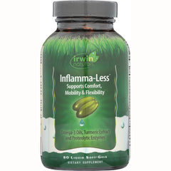 IR076 | Irwin Naturals Inflamma-Less supplement bottle showing green label and 80 liquid soft-gels