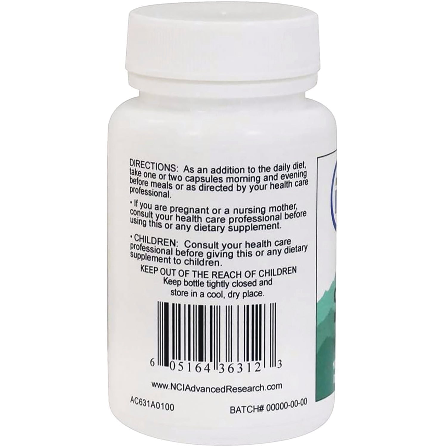 ADR010 | Back label with directions, warnings, barcode, and NCIAdvancedResearch.com