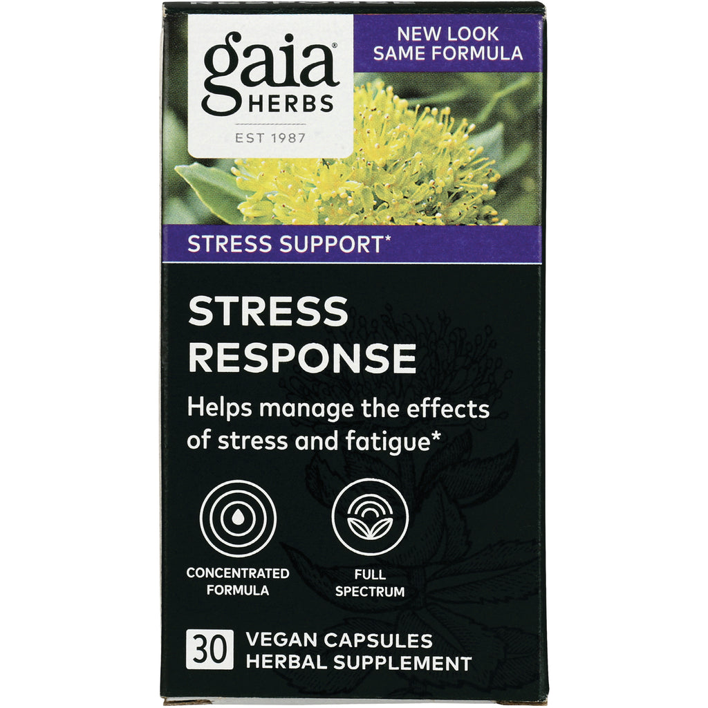 GH043 | Gaia Herbs Stress Response box front showing 30 vegan capsules herbal supplement - Thumbnail