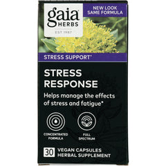 GH043 | Gaia Herbs Stress Response box front showing 30 vegan capsules herbal supplement