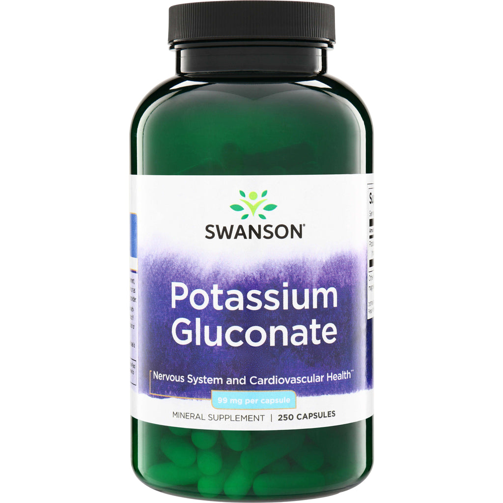 SW225 | Swanson Potassium Gluconate supplement bottle, 99 mg per capsule, 250 capsules - Thumbnail