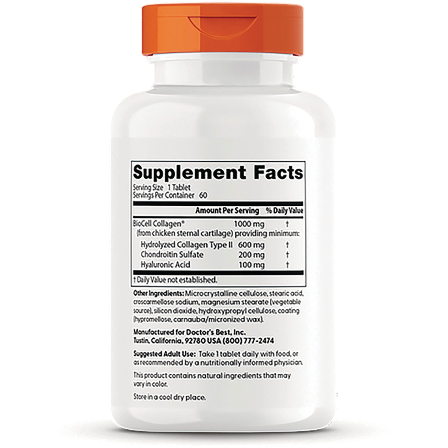 DB210 | back label showing Supplement Facts panel and other ingredients for collagen tablets
