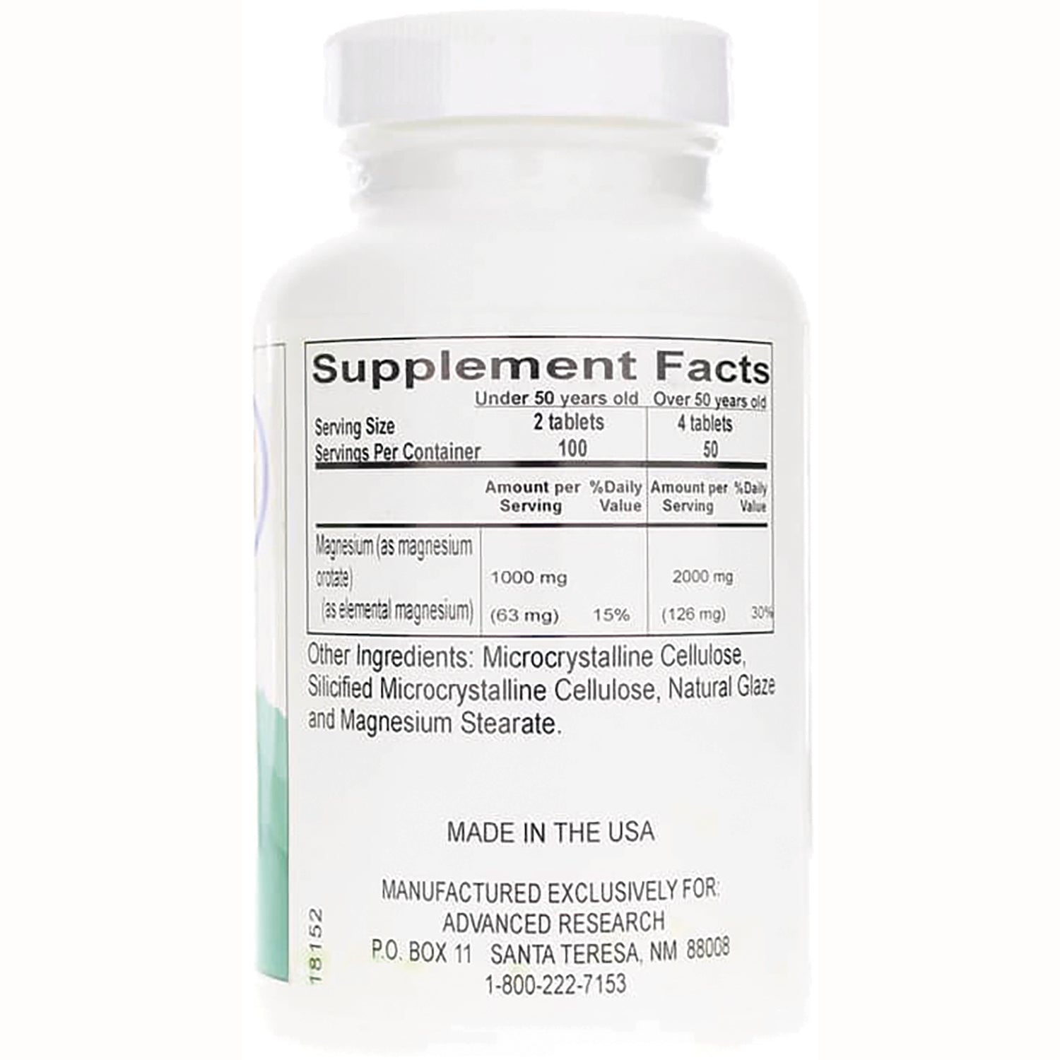 ADR022 | Supplement Facts and other ingredients panel on Advanced Research bottle back label